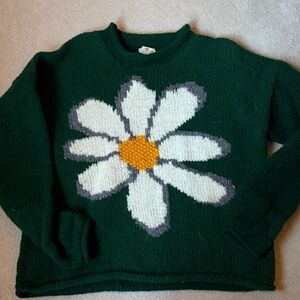 Green Sweater with Daisy Design